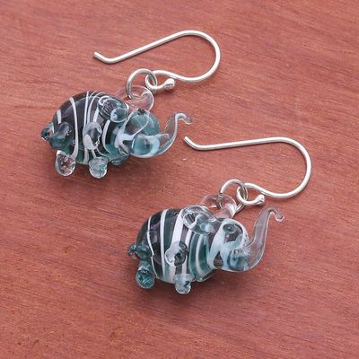 Alternate image for Handblown Glass Elephant Dangle Earrings from Thailand Elephant Glam
