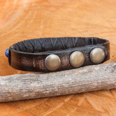 Alternate image for Artisan Crafted Lapis Lazuli and Leather Band Bracelet Rock Walk in Blue