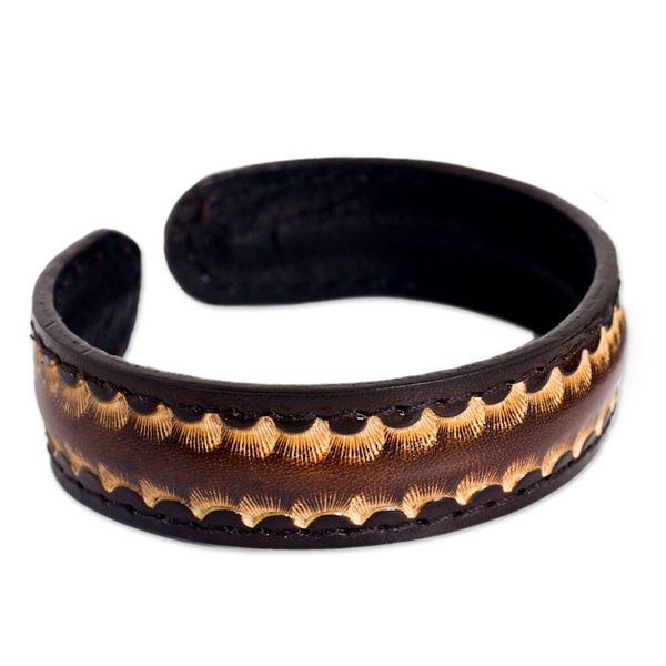 Alternate image for Dark Brown Leather Cuff Bracelet for Men from Thailand Dark Warrior
