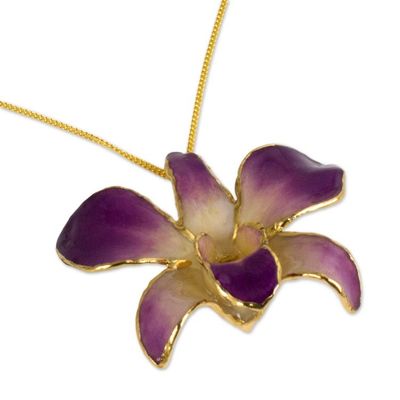 Alternate image for Gold Plated Natural Flower Pendant Necklace Orchid Fantasy
