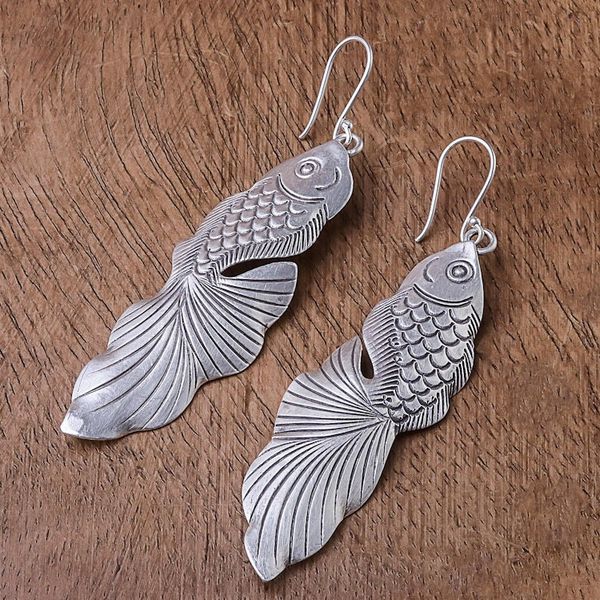 Alternate image for Sterling Silver Goldfish Dangle Earrings from Thailand Goldfish Bliss