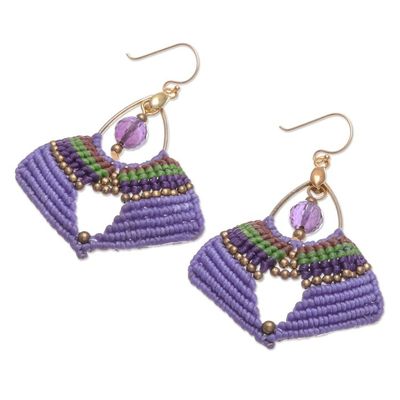 Alternate image for Handcrafted Purple Macrame Dangle Earrings with Glass Beads Purple Flight