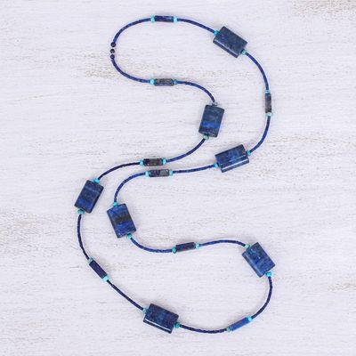 Alternate image for Lapis Lazuli and Jasper Beaded Necklace from Thailand Midnight Chill