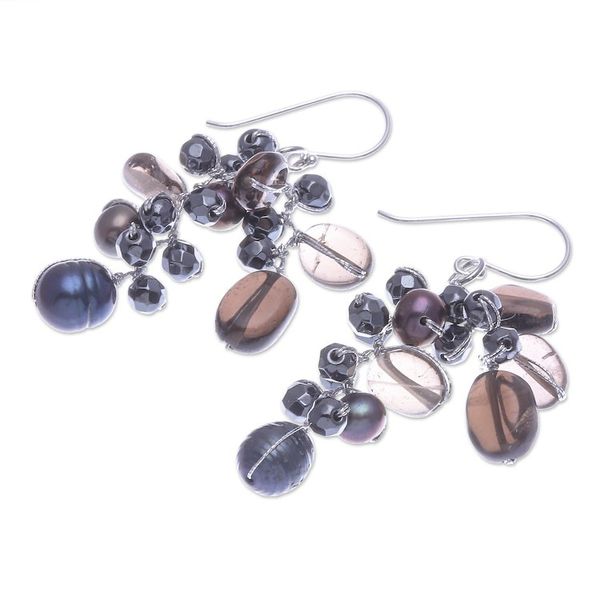 Alternate image for Cultured Pearl and Smoky Quartz Dangle Earrings Wishing Pool