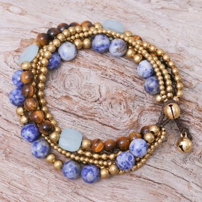 Alternate image for Sodalite and Tigers Eye Beaded Bracelet from Thailand Bohemian Melange
