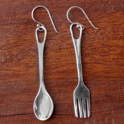 Alternate image for Fork and Spoon Sterling Silver Dangle Earrings from Thailand Lunch Time