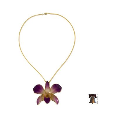 Alternate image for Gold Plated Natural Flower Pendant Necklace Orchid Fantasy