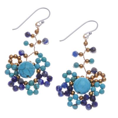 Alternate image for Blue-Toned Howlite and Lapis Lazuli Beaded Dangle Earrings Aquatic Atoms