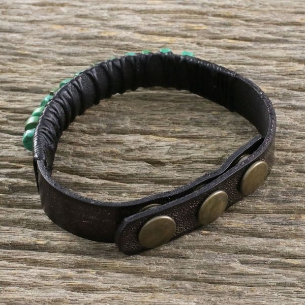 Alternate image for Mens Brown Leather Recon Turquoise Wristband Bracelet Straight Path