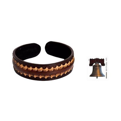 Alternate image for Dark Brown Leather Cuff Bracelet for Men from Thailand Dark Warrior