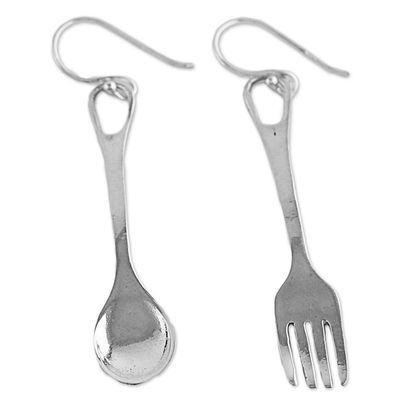 Alternate image for Fork and Spoon Sterling Silver Dangle Earrings from Thailand Lunch Time