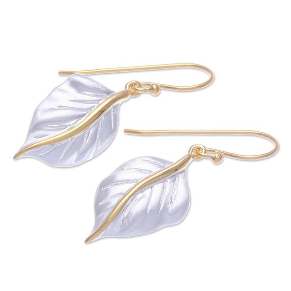Alternate image for Gold-Accented Dangle Earrings with Leaf Motif Natural Law