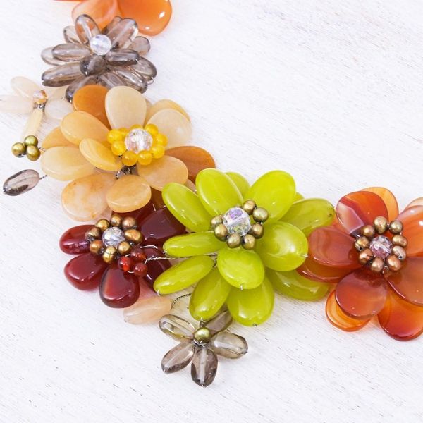 Alternate image for Cultured pearl and carnelian beaded necklace Joyous Camellia