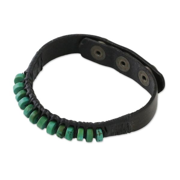Alternate image for Mens Brown Leather Recon Turquoise Wristband Bracelet Straight Path