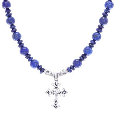 Alternate image for Handmade Lapis Lazuli Beaded Pendant Necklace Sky and Sea Cross