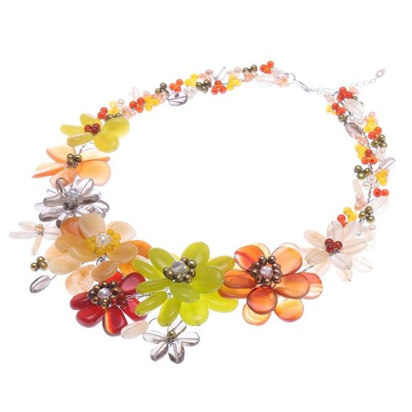 Alternate image for Cultured pearl and carnelian beaded necklace Joyous Camellia