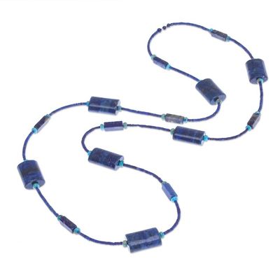Alternate image for Lapis Lazuli and Jasper Beaded Necklace from Thailand Midnight Chill
