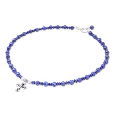 Alternate image for Handmade Lapis Lazuli Beaded Pendant Necklace Sky and Sea Cross