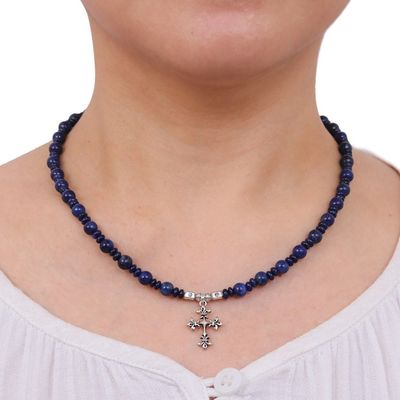 Alternate image for Handmade Lapis Lazuli Beaded Pendant Necklace Sky and Sea Cross