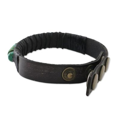 Alternate image for Mens Brown Leather Recon Turquoise Wristband Bracelet Straight Path