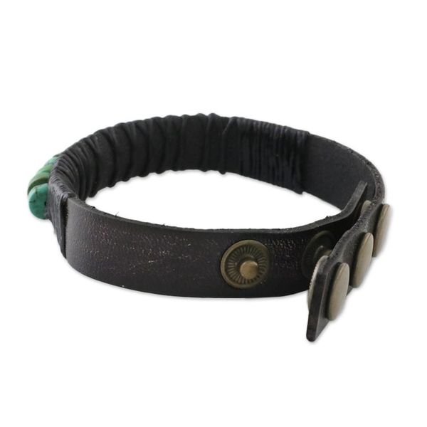 Alternate image for Mens Brown Leather Recon Turquoise Wristband Bracelet Straight Path