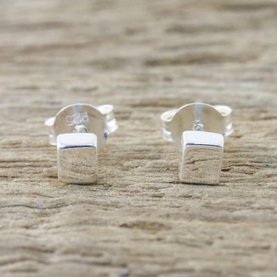 Alternate image for Handcrafted Sterling Silver Stud Earrings from Thailand Silver Cubes