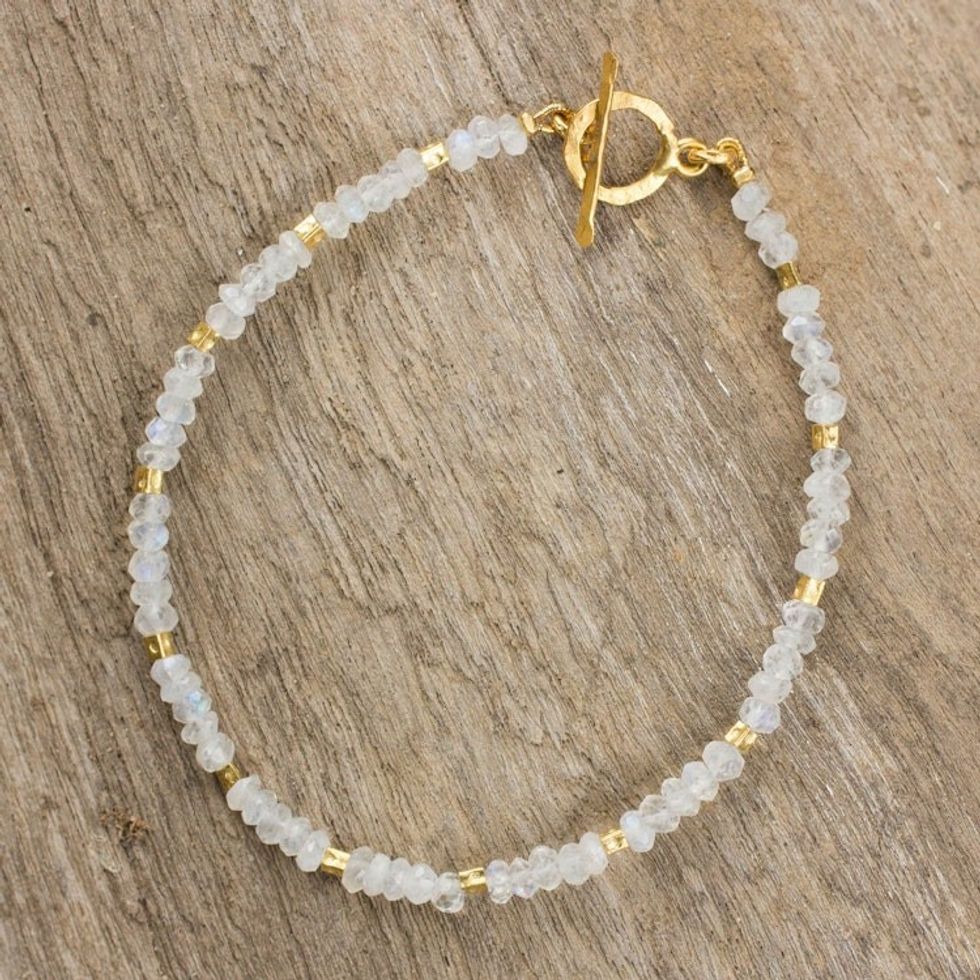 Thai Fair Trade Rainbow Moonstone Bead Bracelet 'Simply Fascinating'