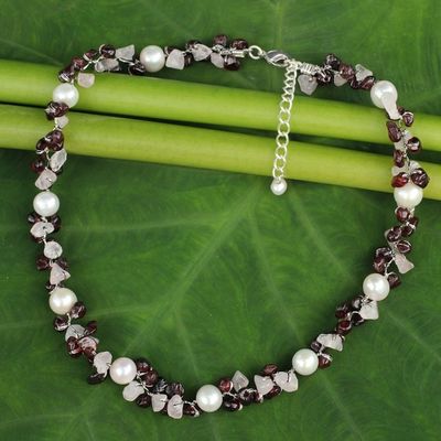 Alternate image for Hand Knotted Pearl Garnet and Rose Quartz Choker Necklace Luscious Chic