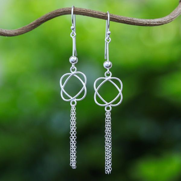 Alternate image for 925 Sterling Silver Chain Tassel Dangle Earrings Shimmering Tassels