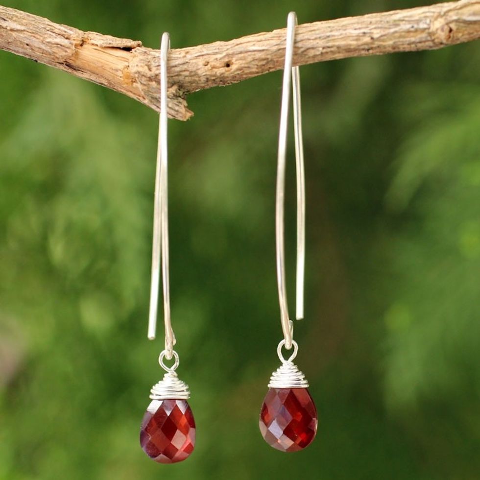 Sterling Silver and Garnet Dangle Earrings 'Sublime'