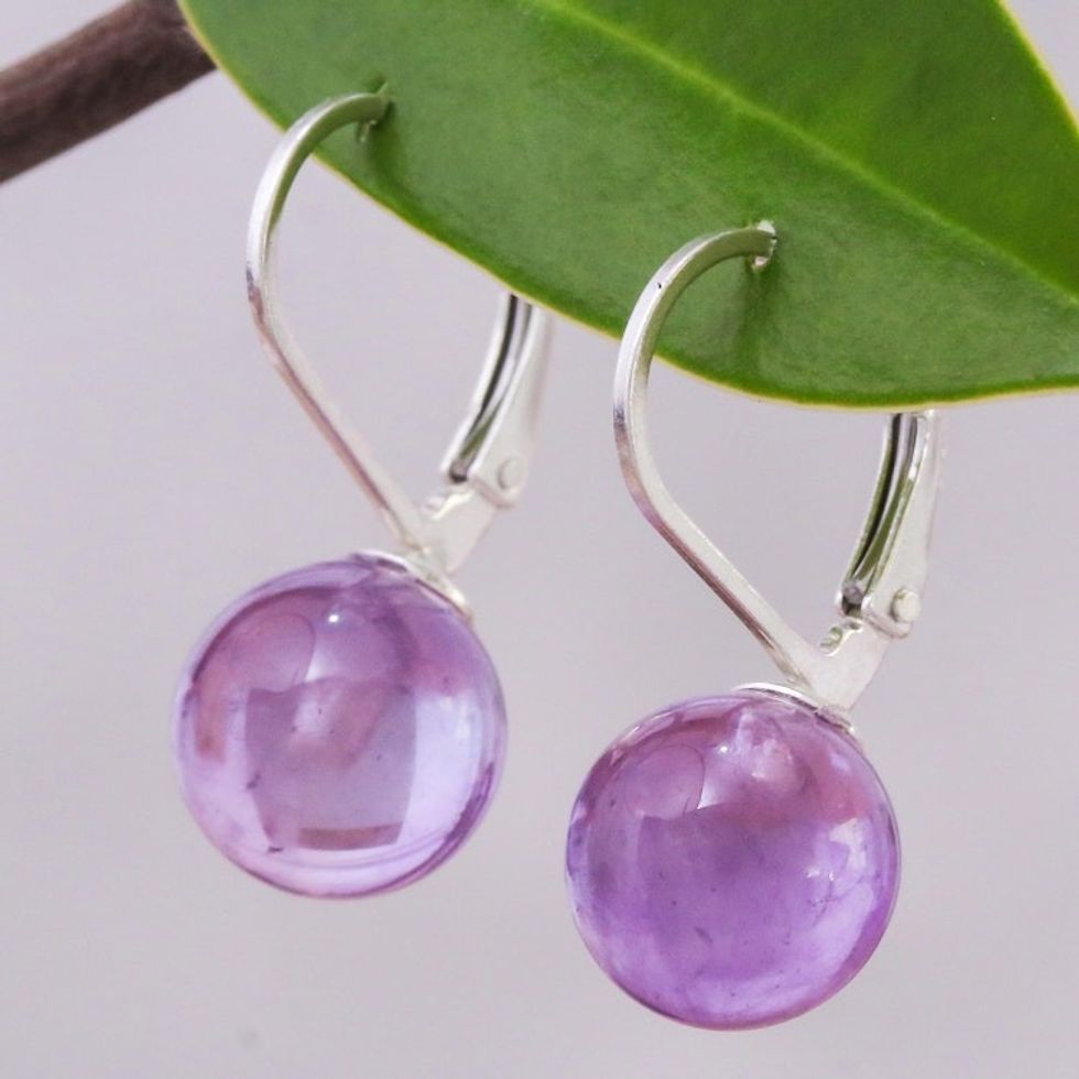 Purple Amethyst and Sterling Silver Earrings from Thailand 'Pure Violet'