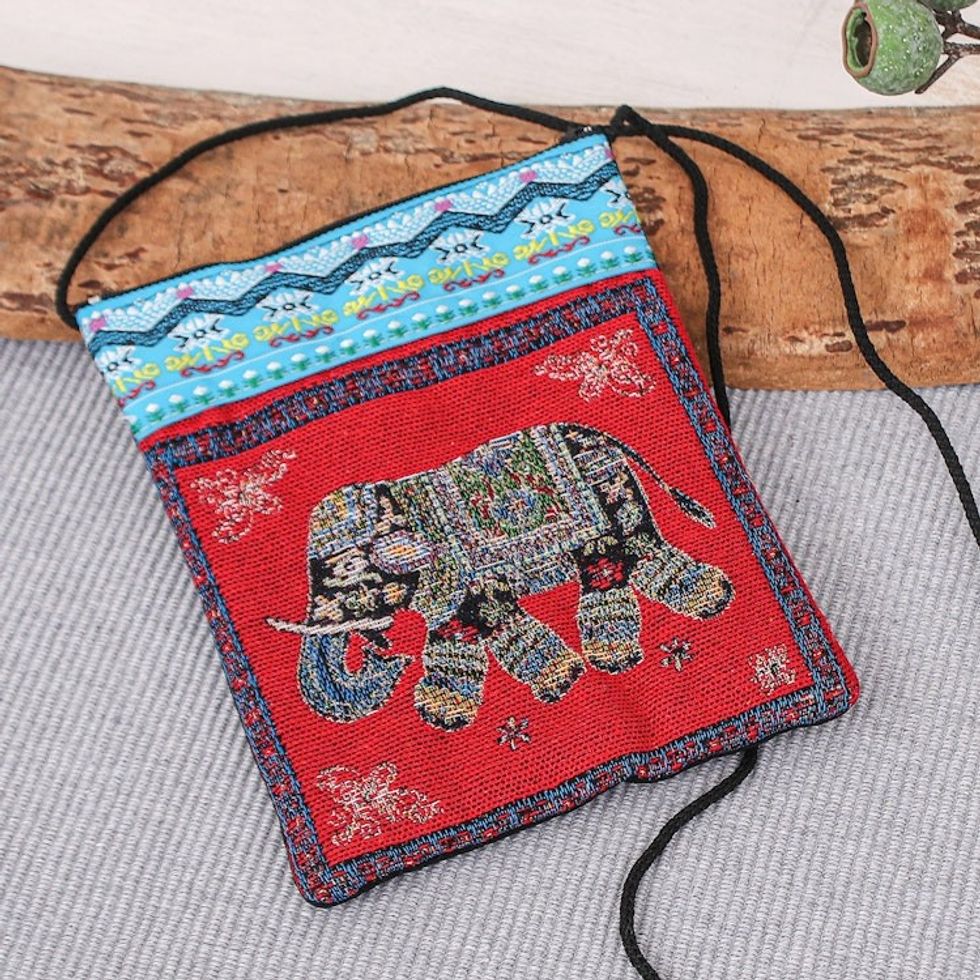 Small Elephant Motif Sling 'Mae Rim Elephant in Red'