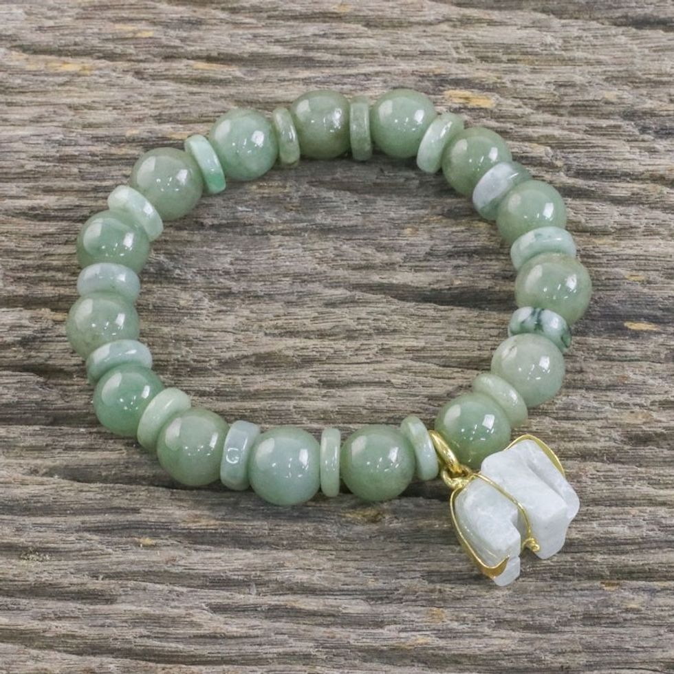 Jade Beaded Bracelet Handmade in Thailand with Elephant 'Jade Elephant'