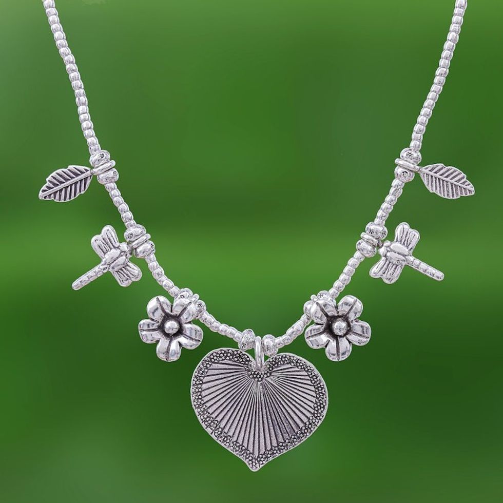 950 Silver Heart Necklace Garden Charm 'Heart Garden'