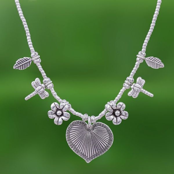 Alternate image for 950 Silver Heart Necklace Garden Charm Heart Garden