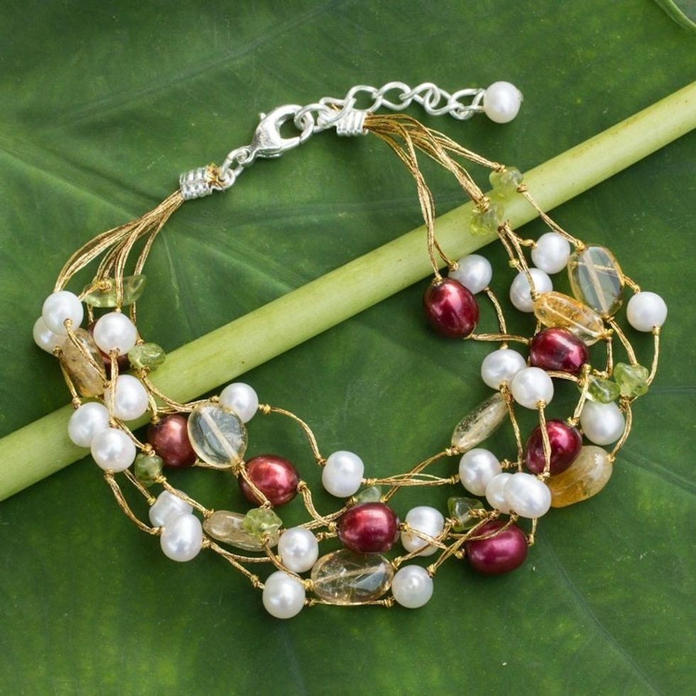 Pearl and Citrine Beaded Bracelet 'Spring Awakening'