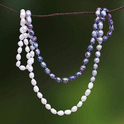 Alternate image for Cultured Pearl Long Strand Necklace in Grey from Thailand Blissful Woman in Grey