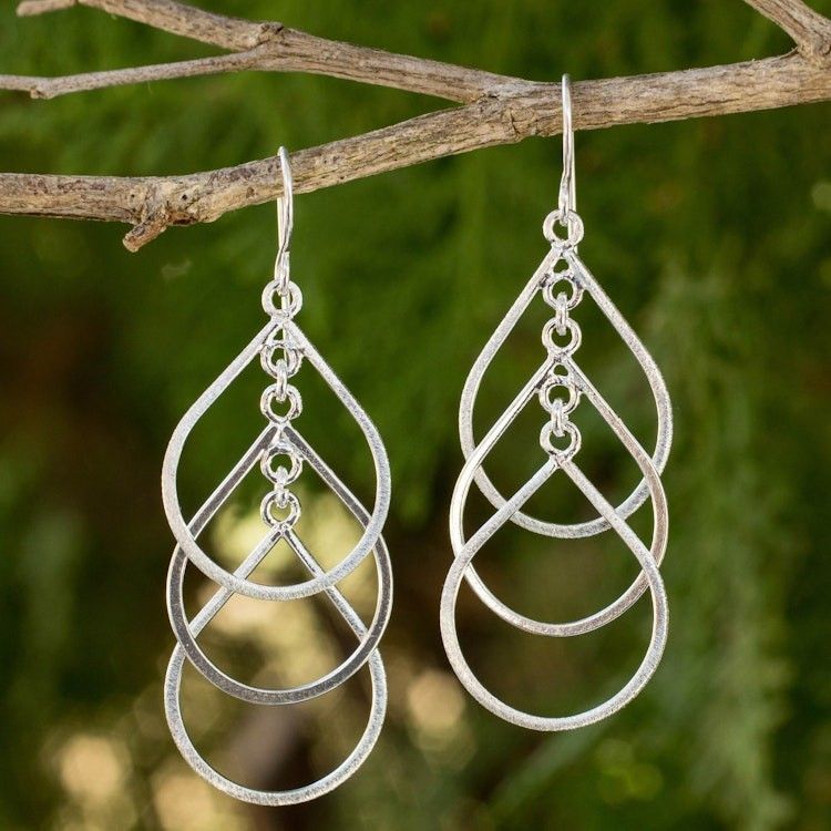 Handcrafted Sterling Silver Earrings 'Perpetual Cascade