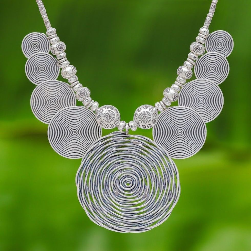 Dramatic Thai Hill Tribe 950 Silver Pendant Necklace 'Mesmerizing Medallion'