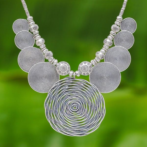 Alternate image for Dramatic Thai Hill Tribe 950 Silver Pendant Necklace Mesmerizing Medallion