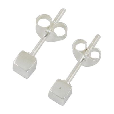 Alternate image for Handcrafted Sterling Silver Stud Earrings from Thailand Silver Cubes