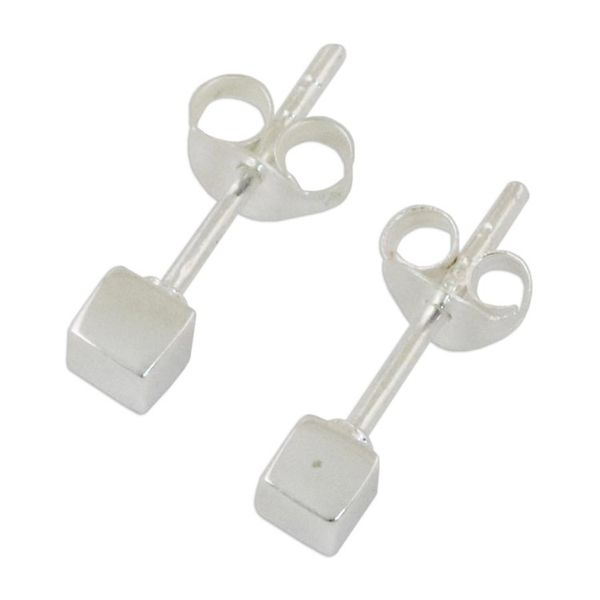 Alternate image for Handcrafted Sterling Silver Stud Earrings from Thailand Silver Cubes