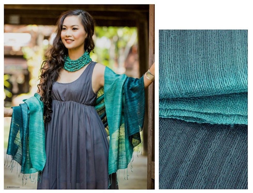 Handcrafted Silk Shawl 'Bold Teal'