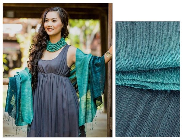 Alternate image for Handcrafted Silk Shawl Bold Teal