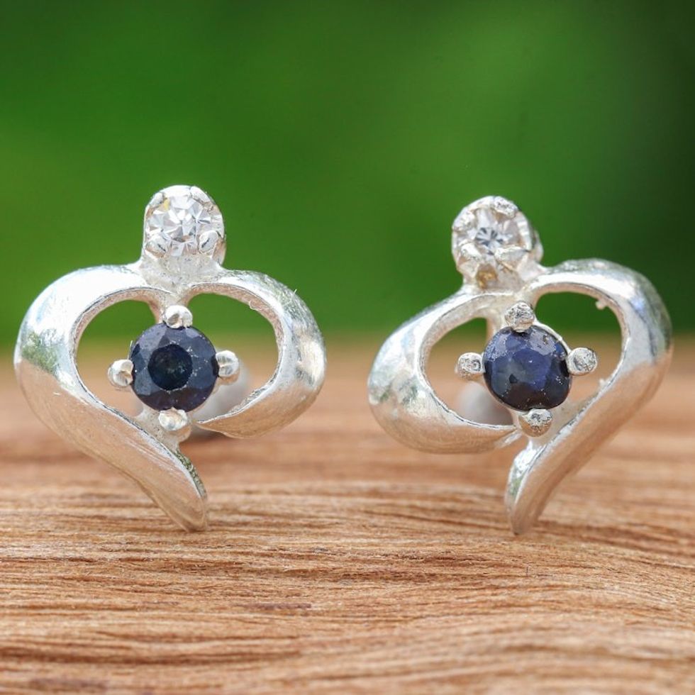 High-Polished Sapphire and Cubic Zirconia Stud Earrings 'The Prophecy Nimbus'