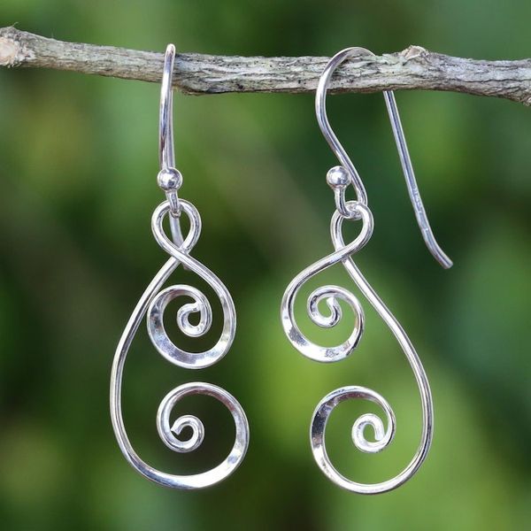 Alternate image for 925 Sterling Silver Artisan Crafted Thai Art Dangle Earrings Lanna Spirals