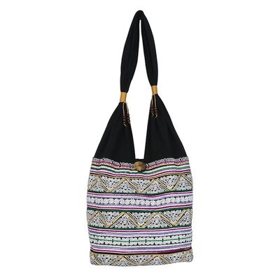 Alternate image for Multicolored Embroidered Cotton Shoulder Bag from Thailand Thai Spirals