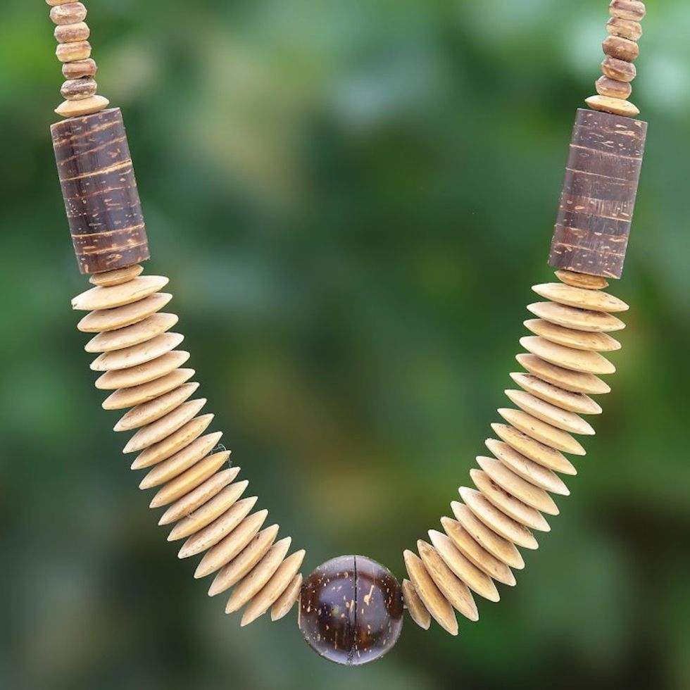 Hand Threaded Coconut Shell Beaded Necklace 'Windy Forest'