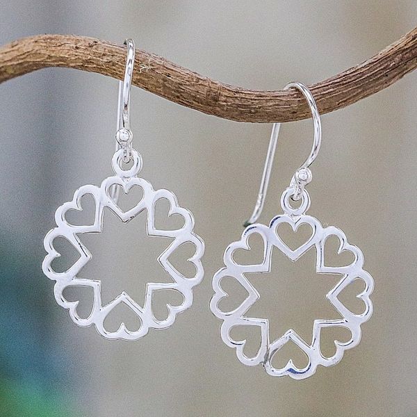 Alternate image for Sterling Silver Star Heart Dangle Earrings from Thailand Stars in Love