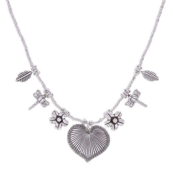 Alternate image for 950 Silver Heart Necklace Garden Charm Heart Garden